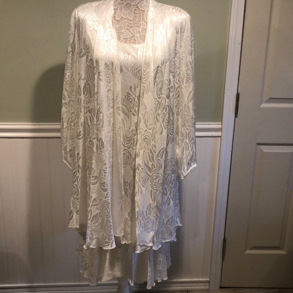 VINTAGE Ann Hobbs For Cattiva White Rose Jacquard 2 Piece- Tank Dress & Jacket